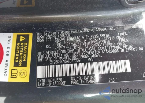 2010 Lexus Rx 350 from USA, damaged, VIN 2T2BK1BA0AC077209